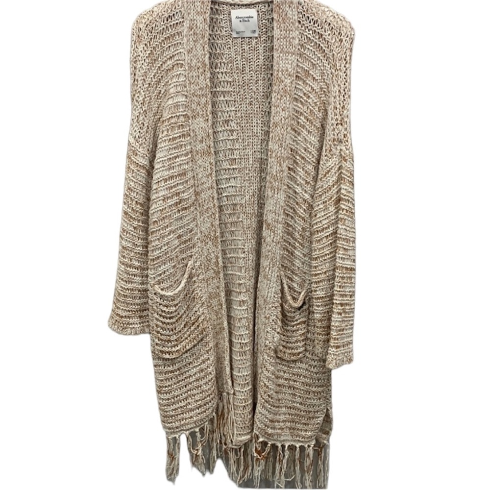 Abercrombie & Fitch Heavy Knit Boho Open Front Fringe Cardigan Size Small Medium
